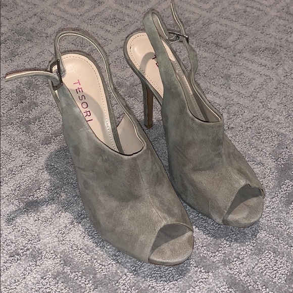 Tesori Grey Slingback Mules 7 - Picture 1 of 4